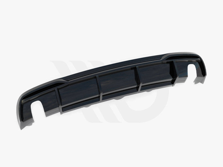 A black car rear bumper diffuser with vertical fins, displayed on a white background. Below it, the text reads: "WORLDWIDE LEADER IN AERODYNAMIC COMPONENTS."