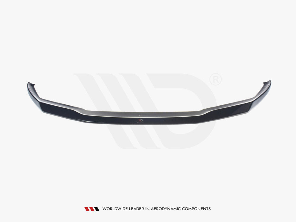 Black car splitter resting against a light gray background. Text reads, "WORLDWIDE LEADER IN AERODYNAMIC COMPONENTS."