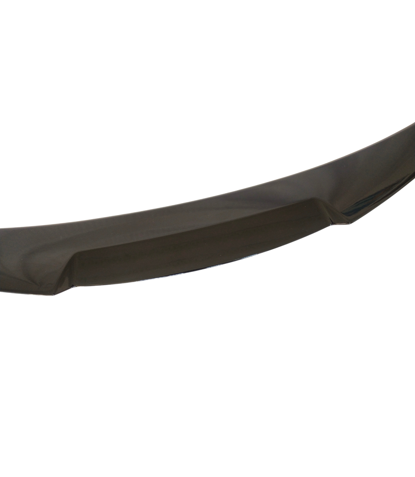 Curved black car accessory, such as a spoiler, resting horizontally against a white background.