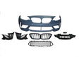 Car bumper kit displayed with grille, fog light holders, and mesh grille sections. Components are laid out symmetrically against a plain white background, showcasing automotive parts assembly.