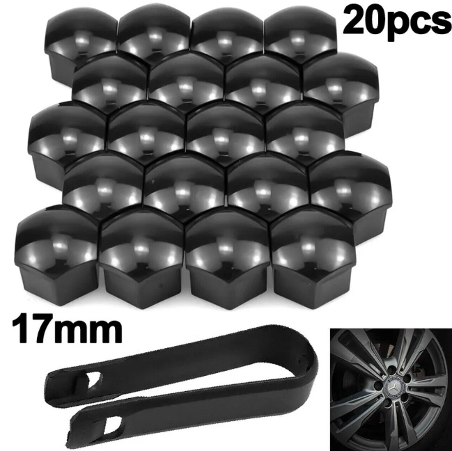 VecTronAutoParts 17mm Black Gloss Alloy Wheel Nut Lock Bolt Covers - Universal Set