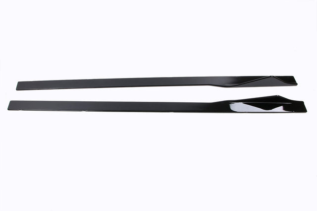 Two elongated, black metal strips lie parallel. Each strip has a slightly raised, angled section, set against a plain white background.