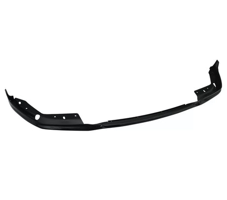 A black, curved car bumper with mounting holes spans horizontally against a plain white background.