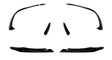 Black, glossy car spoilers and side skirts are arranged symmetrically on a white background, suggesting their use for a vehicle's aerodynamic enhancement.