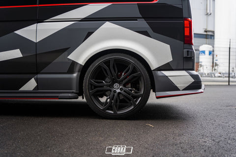 VW Transporter T6.1 lowered rear wheel arch – Cobra 55mm lowering springs installed
