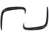 Two carbon fiber car accessories, shaped like elongated curved hooks, are set against a plain white background, highlighting their sleek, glossy texture and intricate pattern.