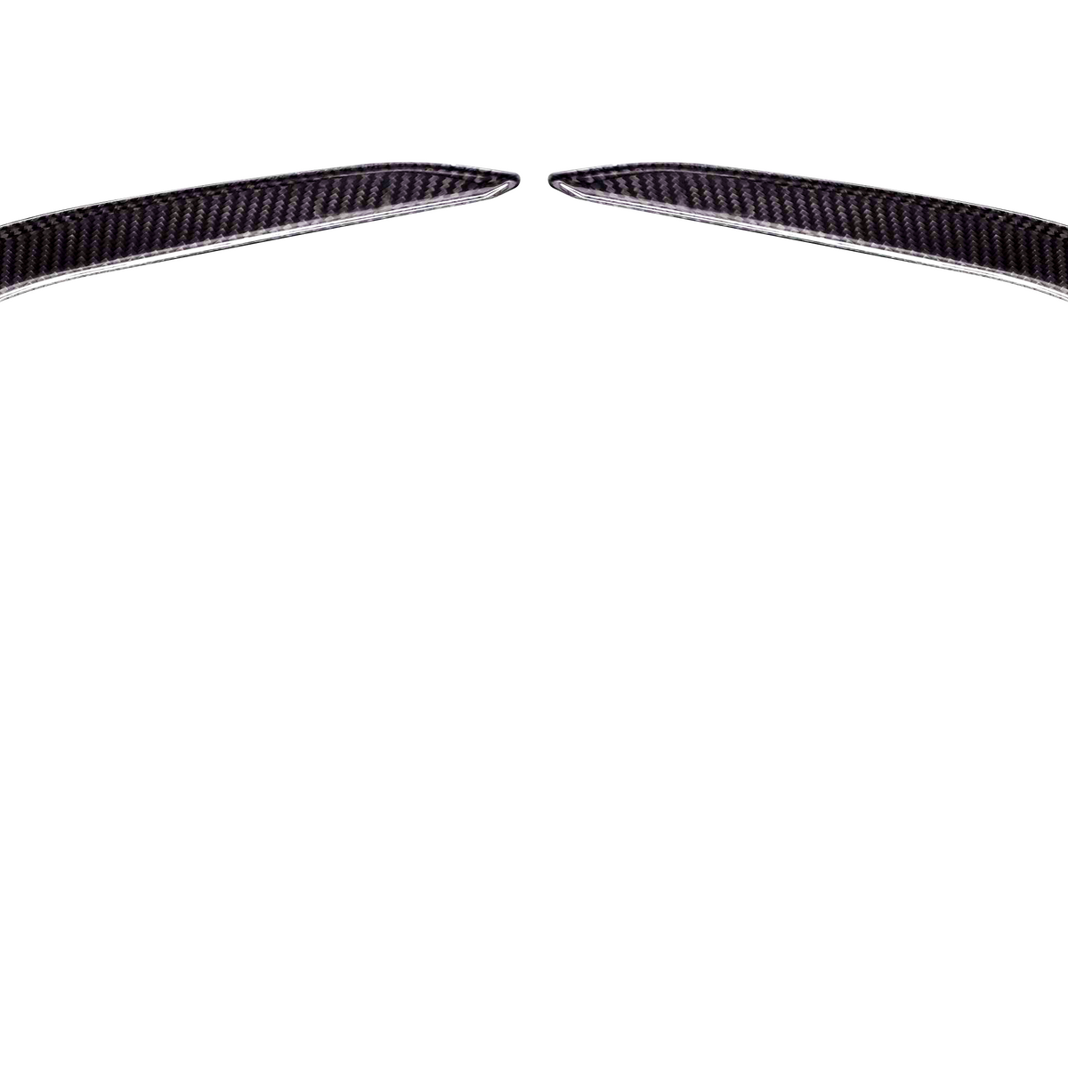 Two curved carbon fiber pieces form an arch-like shape, positioned symmetrically on a white background. They appear sleek and aerodynamically designed.