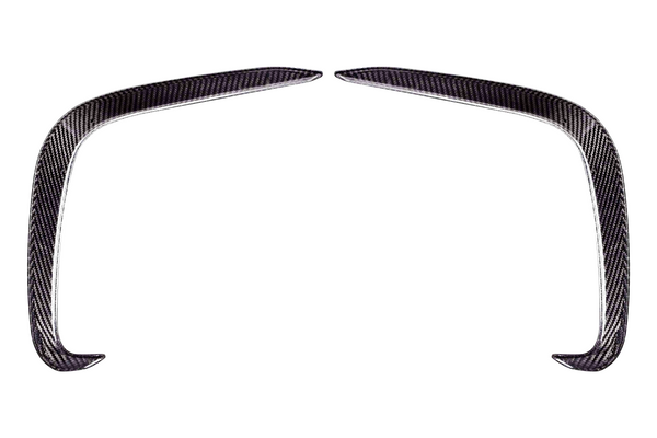 Two curved carbon fiber pieces form an arch-like shape, positioned symmetrically on a white background. They appear sleek and aerodynamically designed.
