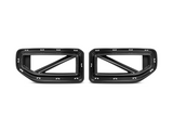 Two carbon fiber car exhaust trim pieces, designed with rectangular frames and diagonal supports, are positioned side by side against a plain white background.