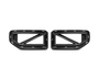 Two carbon fiber car exhaust trim pieces, designed with rectangular frames and diagonal supports, are positioned side by side against a plain white background.