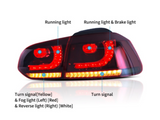 A car taillight assembly with labels shows different light functions: running light, running and brake light, turn signals, fog lights, and reverse lights. Text: 