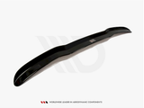 A sleek black car spoiler rests on a white background, emphasizing its aerodynamic design. Text below reads, 