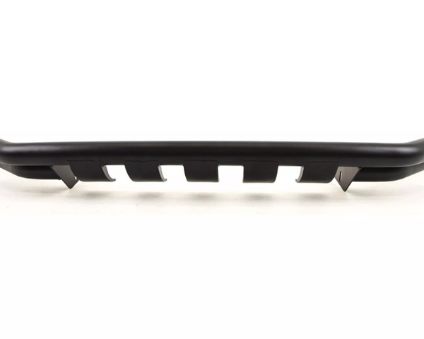 A black car bumper guard with multiple vertical slats is displayed against a plain white background. The guard has a slightly curved design, suggesting it attaches to a vehicle for protection.