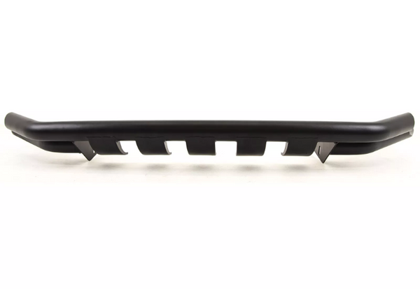 A black car bumper guard with multiple vertical slats is displayed against a plain white background. The guard has a slightly curved design, suggesting it attaches to a vehicle for protection.