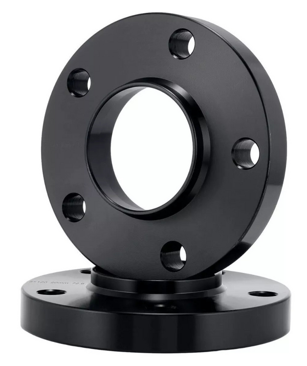 Two black circular flanges with bolt holes sit stacked, one atop the other. Text on the bottom flange reads “H8-100 P3.0.” The background is plain white.