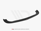 A black car front splitter is displayed on a white background. Text at the bottom reads: 
