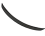 A sleek, black car spoiler curves gracefully, isolated against a white background, showcasing its aerodynamic design.