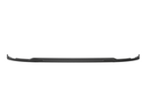 A black plastic car front lip spoiler, shaped to fit a vehicle's bumper, rests against a plain white background. Its edges curve slightly upward.