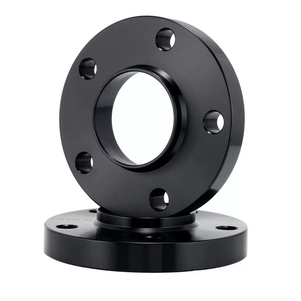 A black metal flange with circular openings, featuring evenly spaced bolt holes, stacks atop a similar component against a plain white background, indicating industrial use.