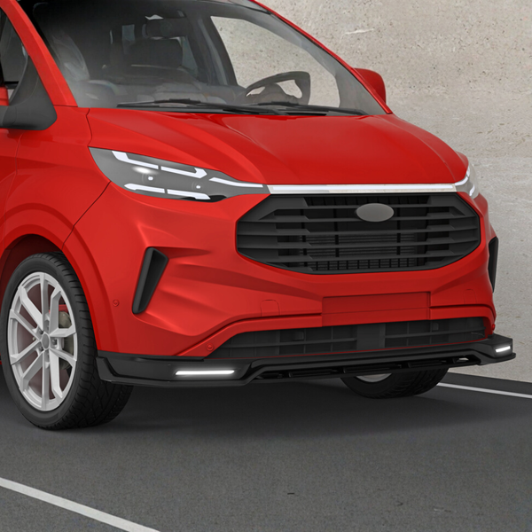 Ford Transit Custom MK2: Gloss Black Front Splitter with LED DRL 24+