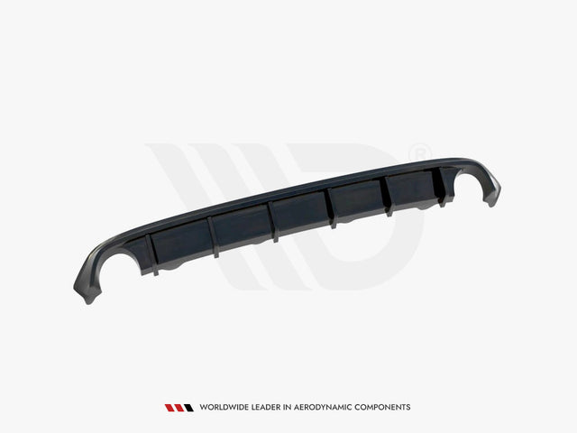 A black car diffuser with vertical fins rests against a white background. Text below reads, "WORLDWIDE LEADER IN AERODYNAMIC COMPONENTS."