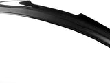 A carbon fiber spoiler curves upward, designed for aerodynamics, set against a plain white background.