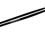 Two long, thin, black objects appear parallel and feature smooth surfaces, likely car side skirts, isolated on a white background with no text present.