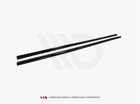 Two long, slender black strips are positioned diagonally on a white background. Below them, text reads: "WORLDWIDE LEADER IN AERODYNAMIC COMPONENTS."