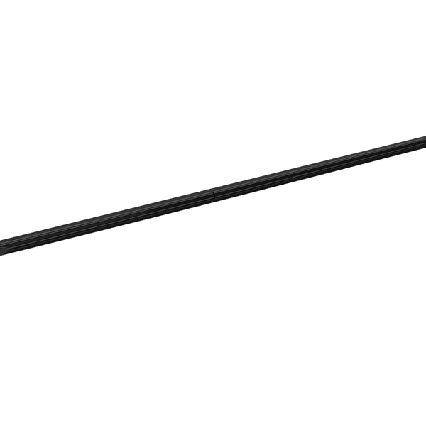 A long, thin, black wiper blade sits against a plain white background, emphasizing its streamlined design.