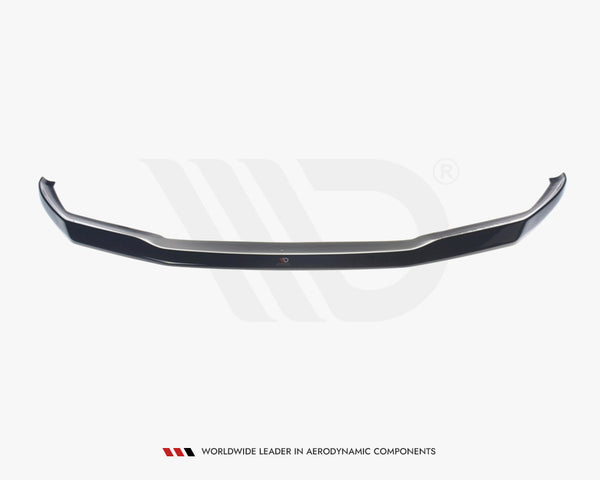 Black car splitter resting against a light gray background. Text reads, "WORLDWIDE LEADER IN AERODYNAMIC COMPONENTS."