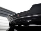 A black car spoiler features a 