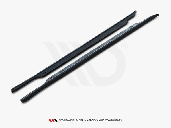 Two black aerodynamic components are positioned parallel on a white background. Text below reads: "WORLDWIDE LEADER IN AERODYNAMIC COMPONENTS."