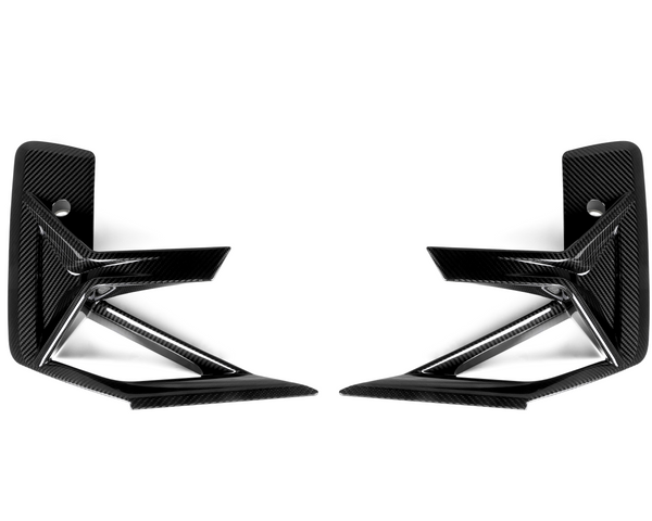 Two black carbon fiber brackets with an angular design sit on a white background. Each bracket features a large central triangular cutout and small circular holes for mounting.