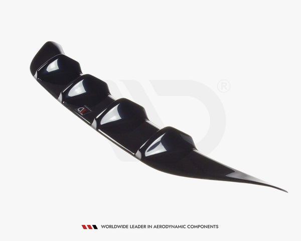 Black aerodynamic component with four curved fins, resting on a white surface. Text reads: "WORLDWIDE LEADER IN AERODYNAMIC COMPONENTS."