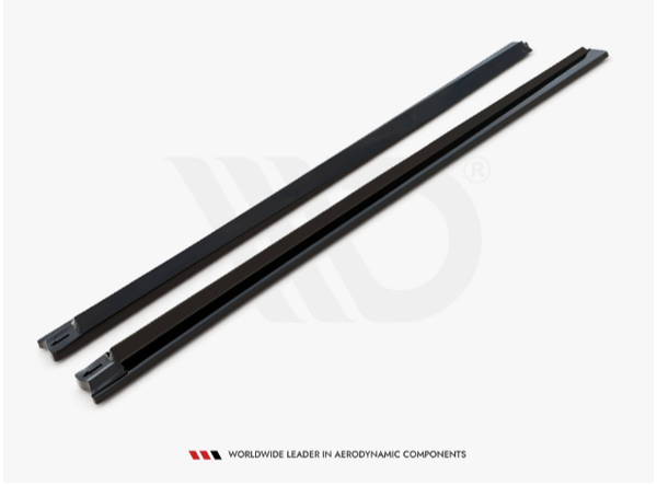 Two long black aerodynamic components lie parallel on a white background, featuring connectors at one end. Text below reads, "WORLDWIDE LEADER IN AERODYNAMIC COMPONENTS."