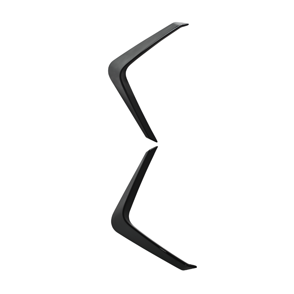 Two black angular objects face each other symmetrically on a white background, creating an open bracket shape in a minimalist style.
