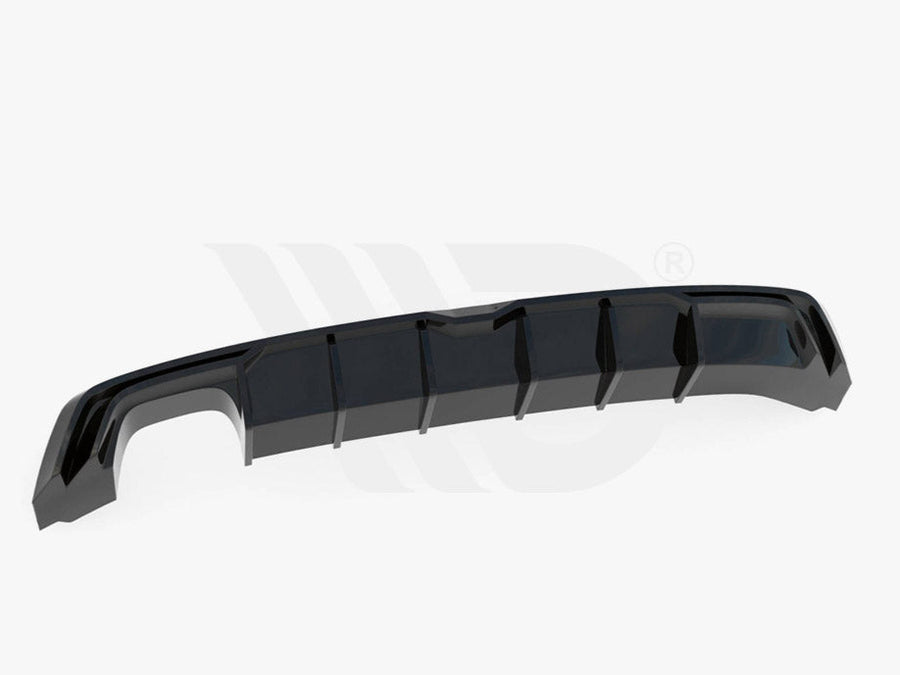 A glossy black car diffuser with vertical fins, displayed on a white background. At the bottom, the text reads: "WORLDWIDE LEADER IN AERODYNAMIC COMPONENTS."