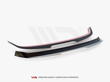 A black aerodynamic car component with a sleek design is displayed on a white background. Text reads, 