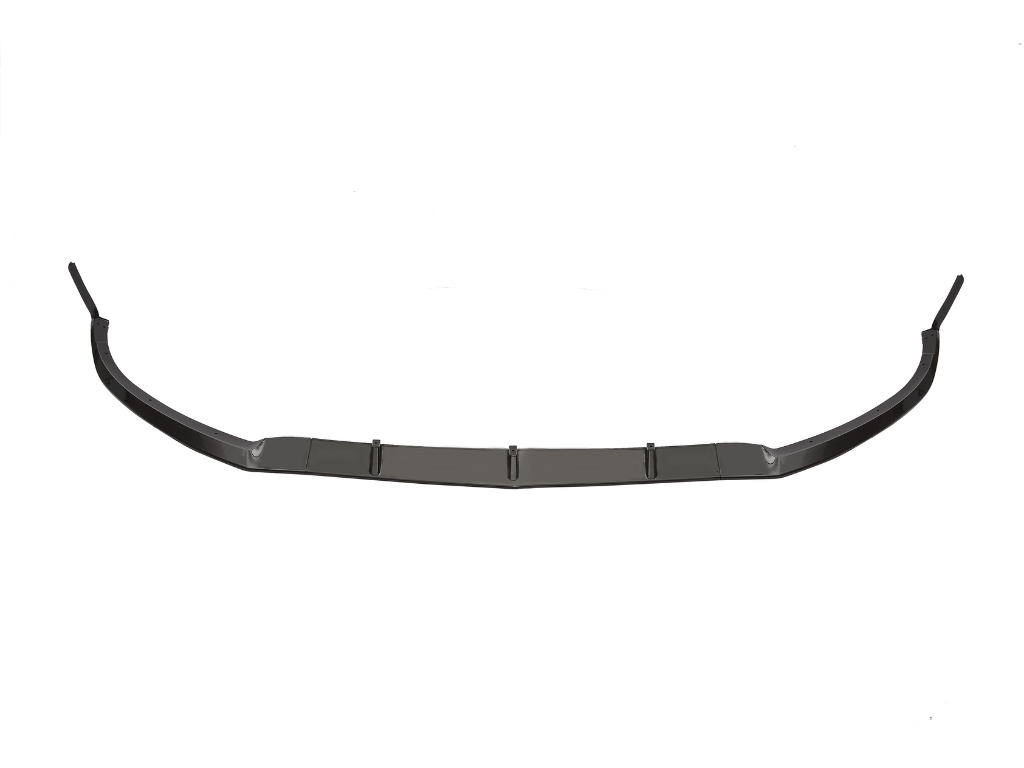A sleek, curved car spoiler with a segmented design lies against a plain white background. Its dark color and streamlined shape suggest use for aerodynamic enhancement.
