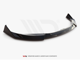 A curved, glossy black car spoiler sits on a white background. Text reads: 