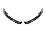 Two sleek, black bumper trim pieces face each other symmetrically on a white background, suggesting car accessory components.