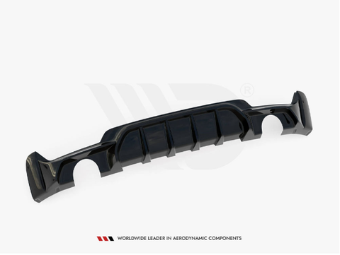 A glossy black car diffuser with a ribbed design lies against a white background. Text reads: "Worldwide Leader in Aerodynamic Components."