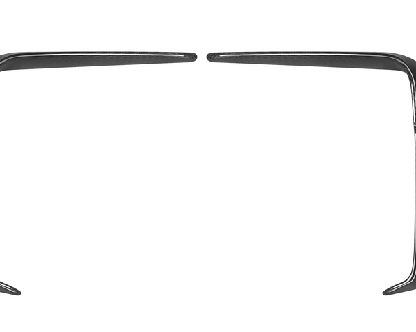 Two curved, black carbon fiber trim pieces face each other, with pointed ends curling inward, against a plain white background.