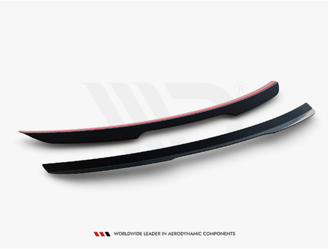 Two black aerodynamic car components with red accents rest parallel on a white background. Below them, text reads: "WORLDWIDE LEADER IN AERODYNAMIC COMPONENTS."
