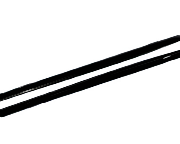 Two black chopsticks are placed parallel to each other on a plain white background.