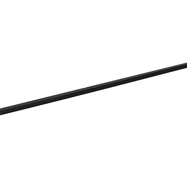 A long, slender black rod lies diagonally across a white background, featuring subtle grooves and tapered ends, suggesting a sleek, minimalist design.