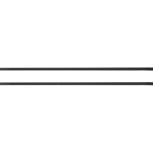 Two identical black rods are evenly aligned horizontally on a white background, appearing static and parallel to each other.