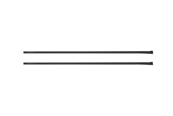 Two identical black rods are evenly aligned horizontally on a white background, appearing static and parallel to each other.