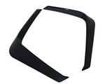 A dark, angular car accessory frame has two parts. Positioned like a hood or roof visor, it contrasts against a white background.