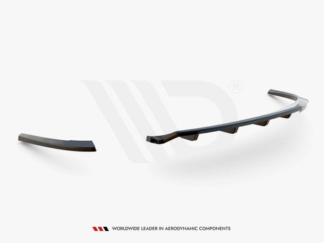 A three-piece black aerodynamic car component lies on a plain white background. Text below reads "WORLDWIDE LEADER IN AERODYNAMIC COMPONENTS."